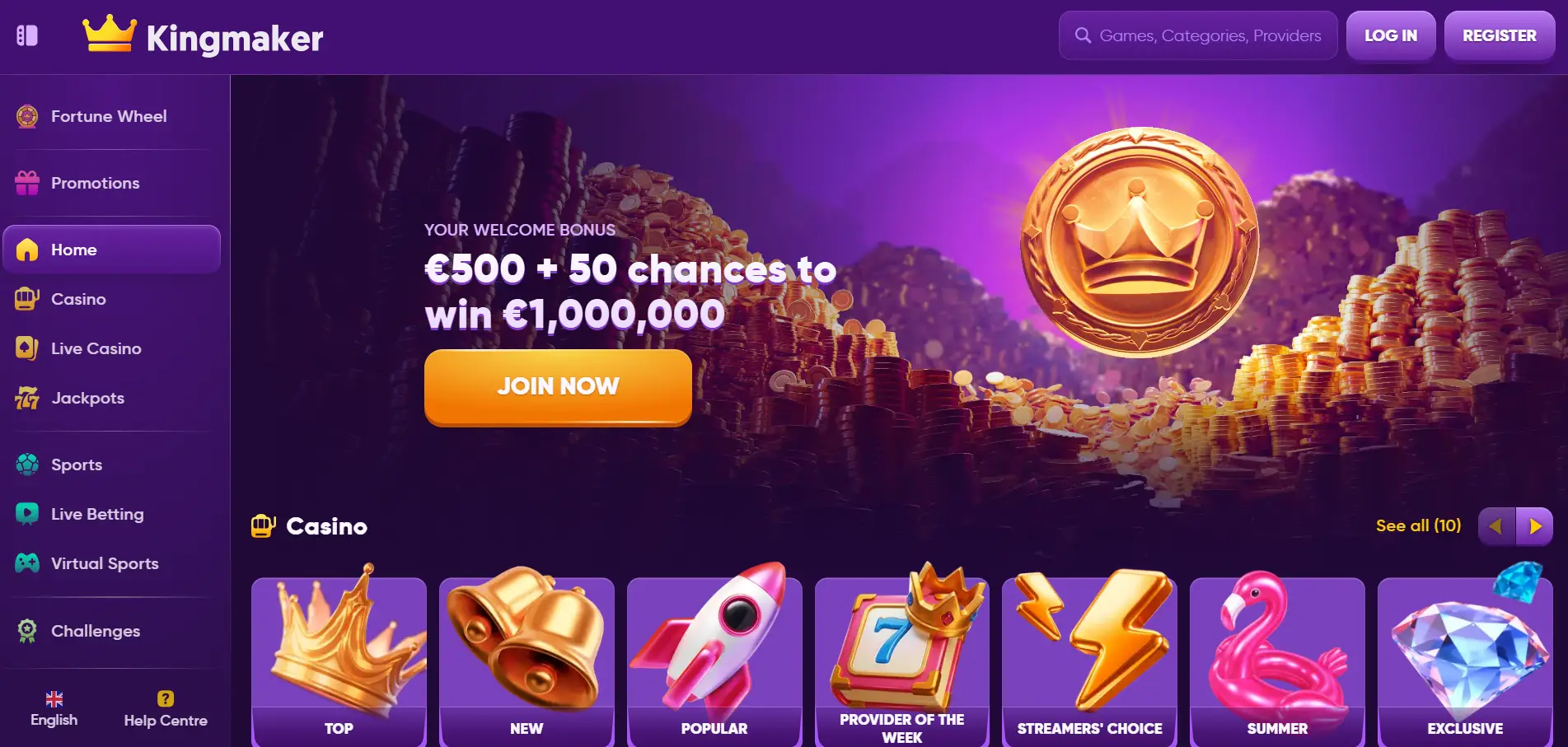 Kingmaker Casino Screen